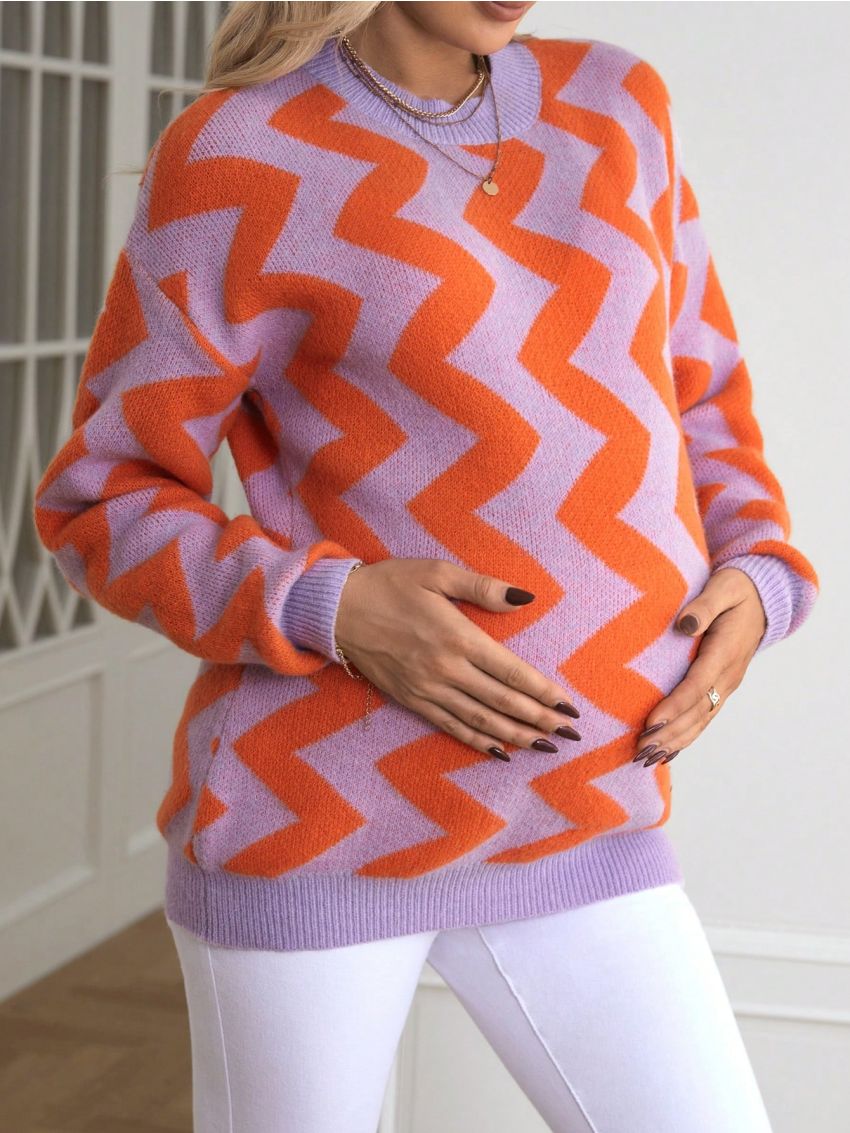 Maternity Chevron Pattern Drop Shoulder Sweater