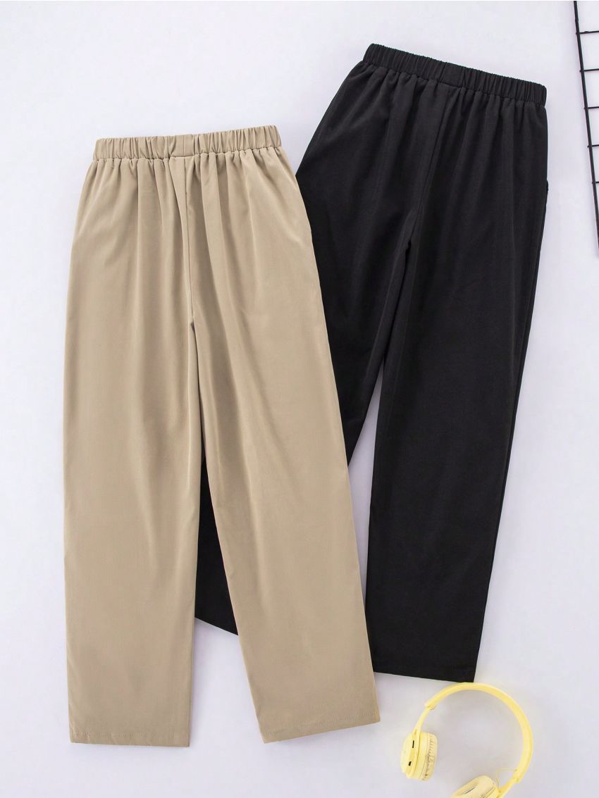 SHEIN Kids Nujoom Tween Boys' Loose Cute Woven Solid Color Pants 2pcs/Set