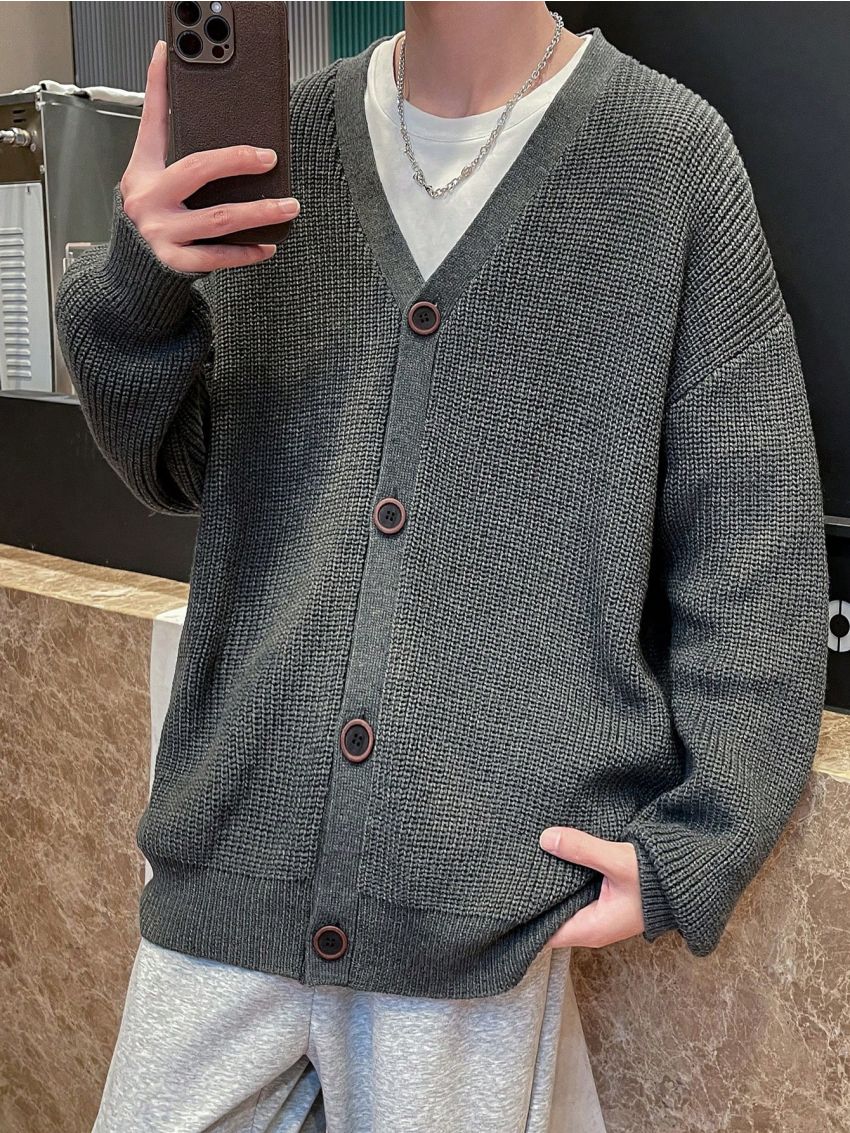 Manfinity Hypemode Men'S Button Front Drop Shoulder Cardigan