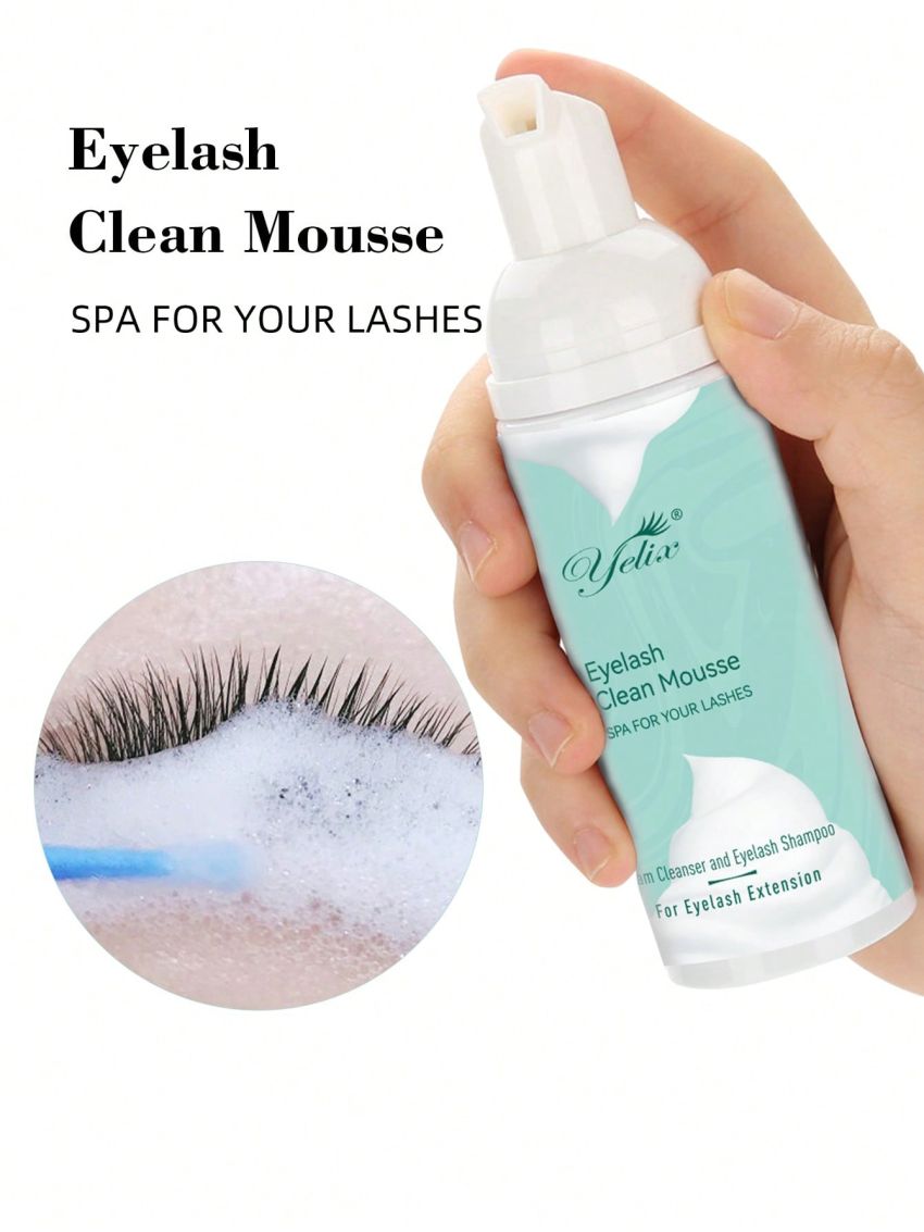 60mL Eyelash Shampoo Foam Lashes Cleanser For Eyelash Extension Gentle Shampoo + Brush for Makeup Remover Paraben & Sulfate & Oil Free for Salon and Home Use (Random Color Brush)