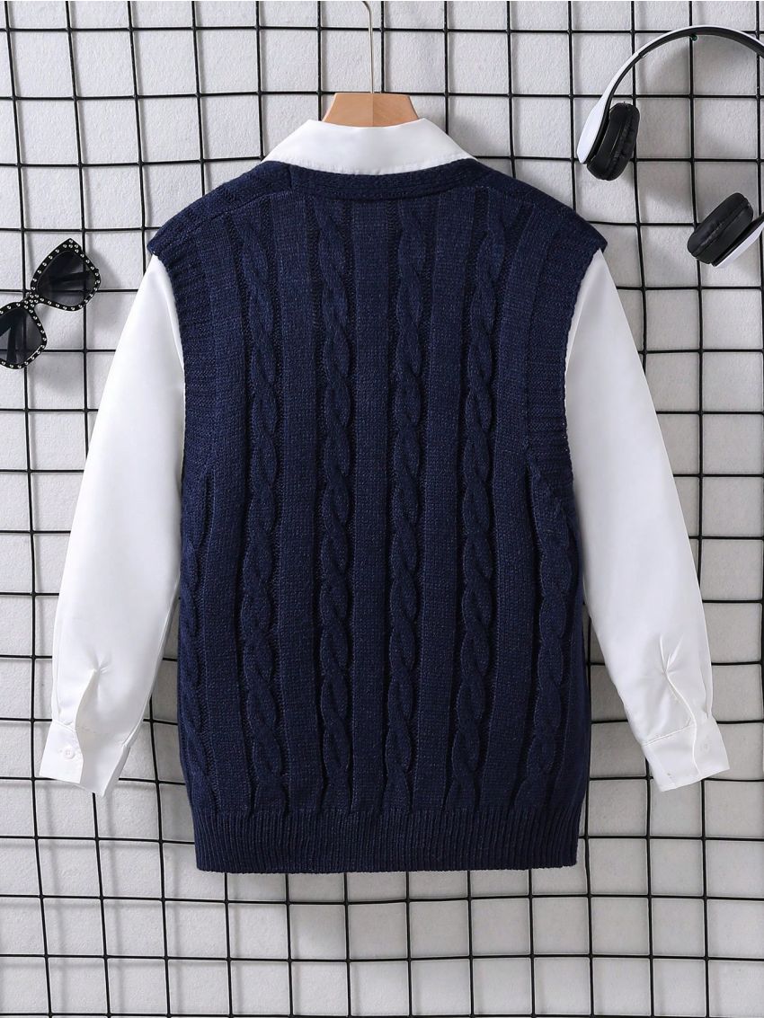 Solid Color Sleeveless Cardigan Vest For Teenage Boys