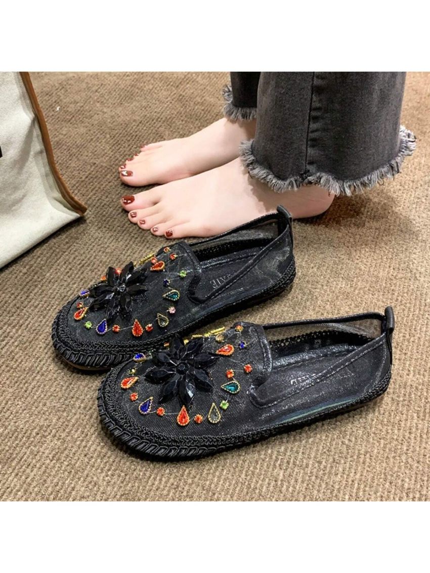 Women's Fisherman Shoes, Breathable Lightweight Hollow Out Loafers, Net Yarn Slip-on Flat Shoes