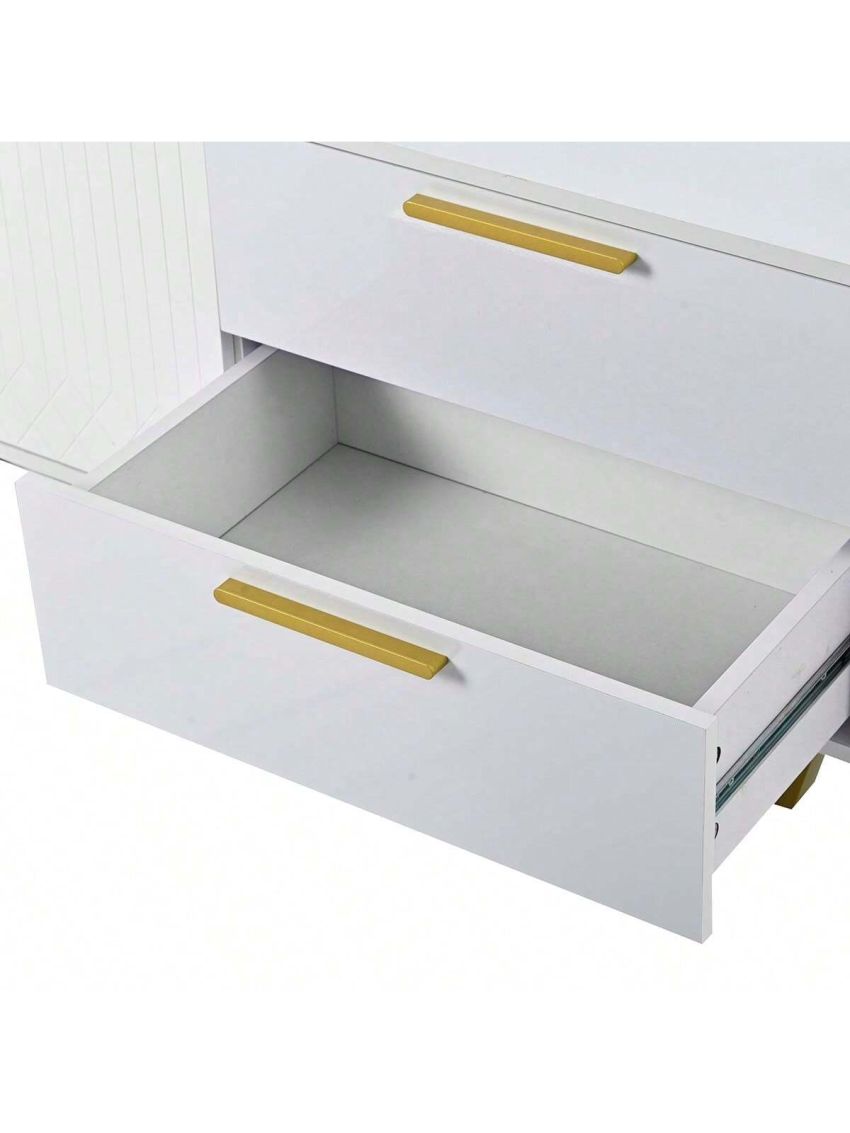 OSQI Modern TV Stand for TVs up to 75 Inches, Storage Cabinet with Drawers and Cabinets, Wood TV Console Table with Metal Legs and Handles for Living Room, White