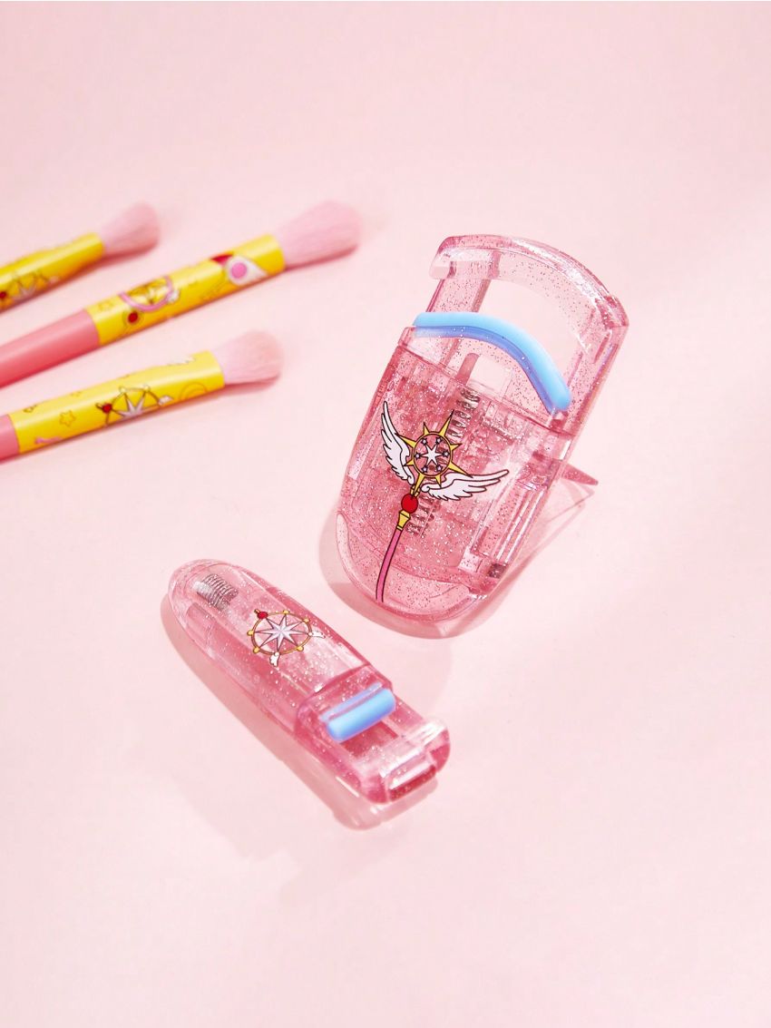 SHEIN X Cardcaptor Sakura 2pcs Pink Eyelash Curler With Star & Cartoon Magic Wand Pattern