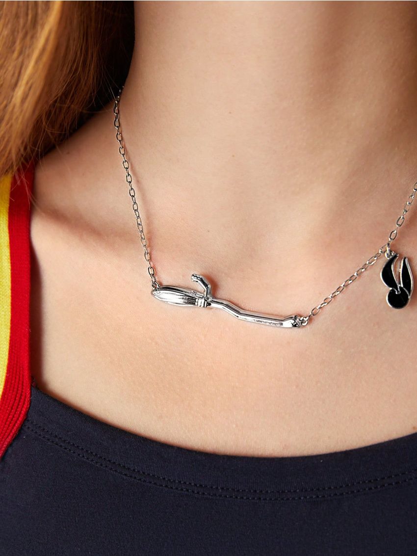 HARRY POTTER X SHEIN 3d Broomstick Shaped Silver Pendant Necklace