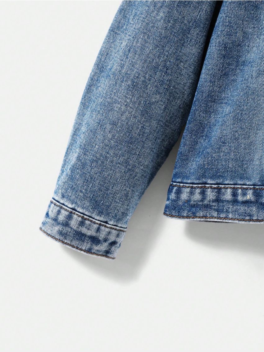 SHEIN Tween Boy Bleach Wash Denim Jacket Without Tee