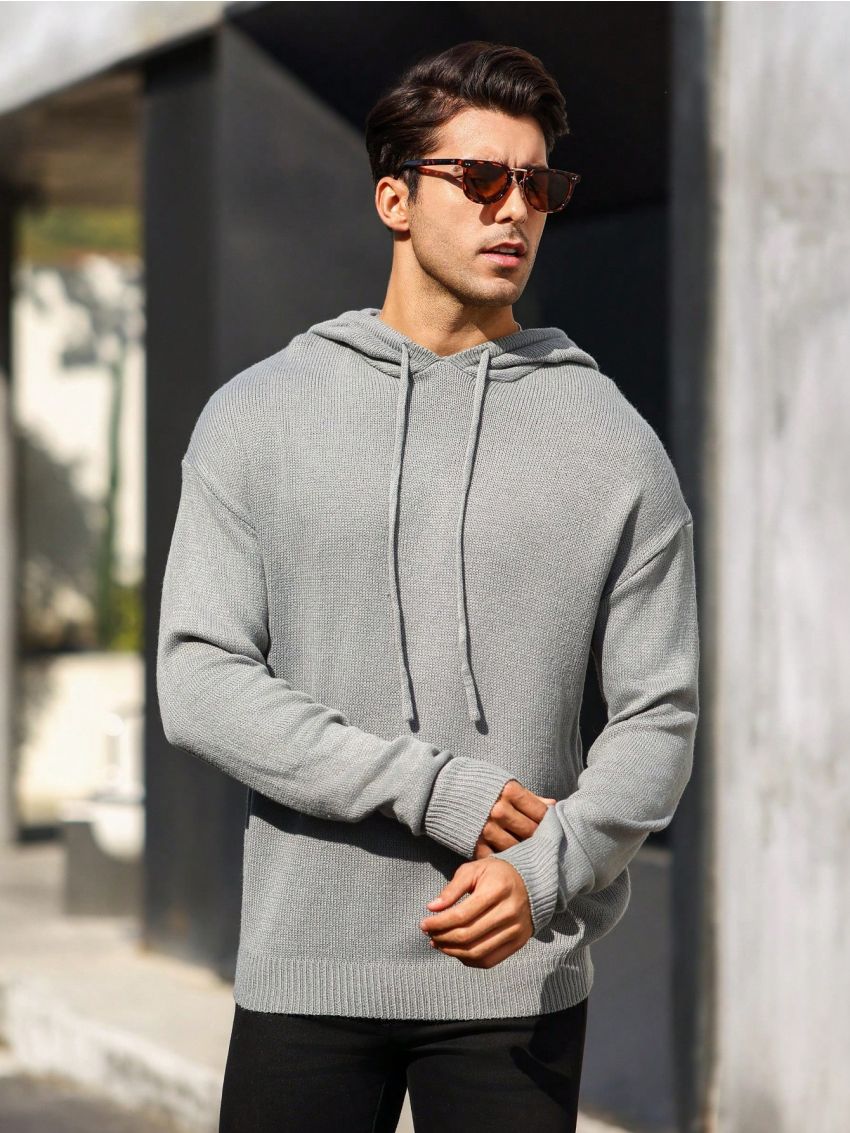 Manfinity Homme Men's Solid Colored Drawstring Hooded Long Sleeve Sweater