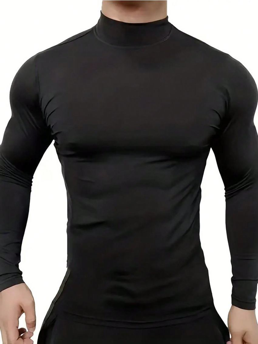 Manfinity Men Mock Neck Solid Tee