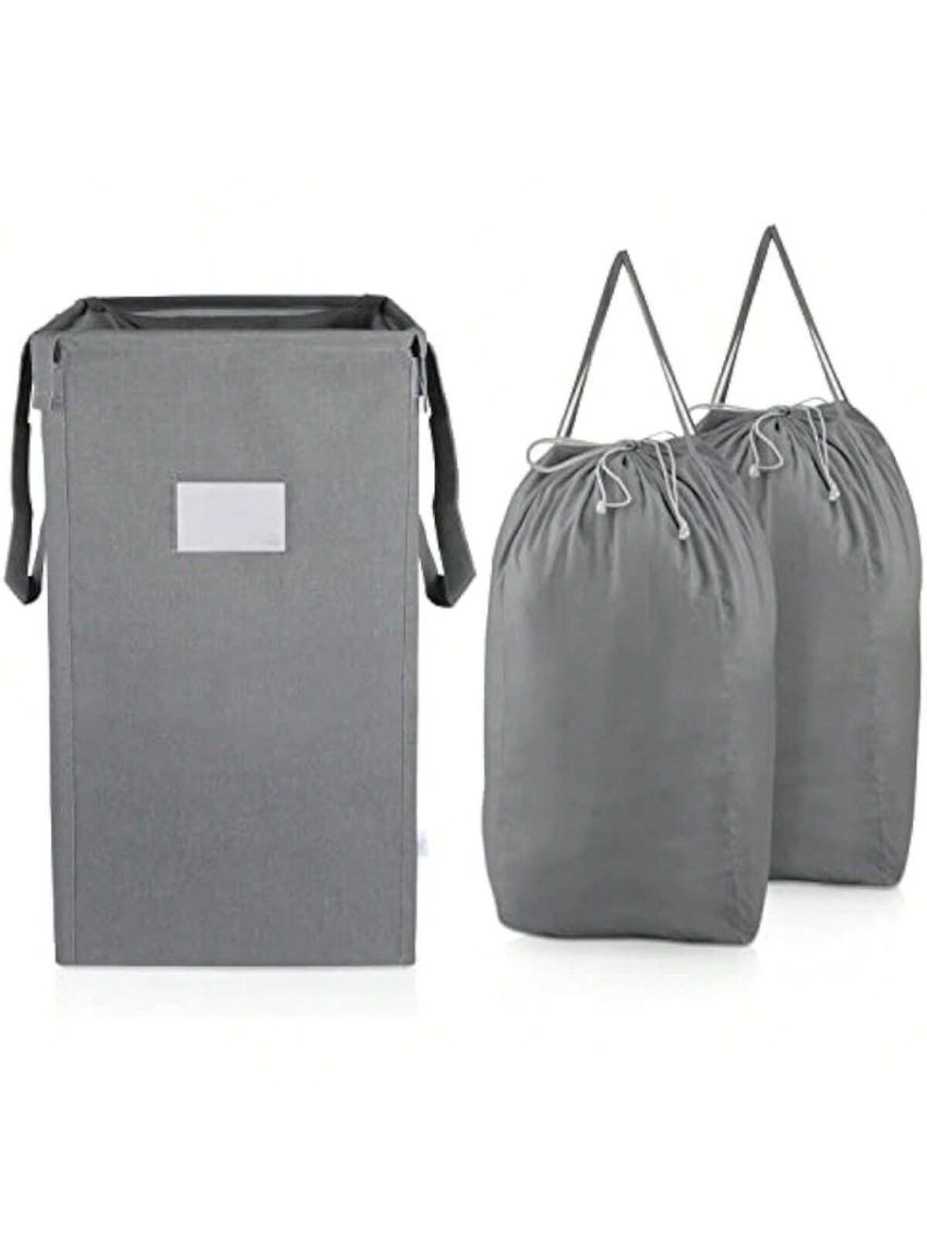 Laundry Hamper Collapsible with 2 Washable Laundry Bags,210L Dirty Clothes Hamper,Laundry Basket with Handles Foldable Hamper Dorm Laundry Basket for College,Grey