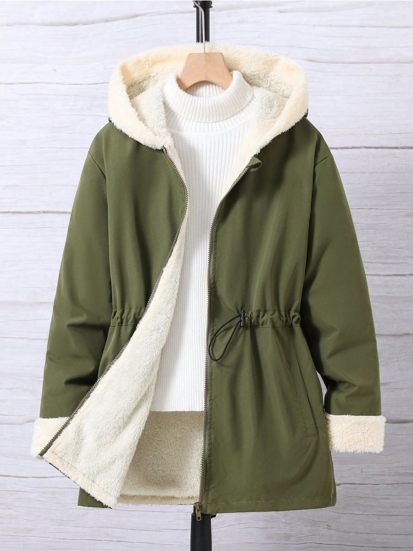 Teen Girls' Drawstring Waist Hooded Fleece Jacket