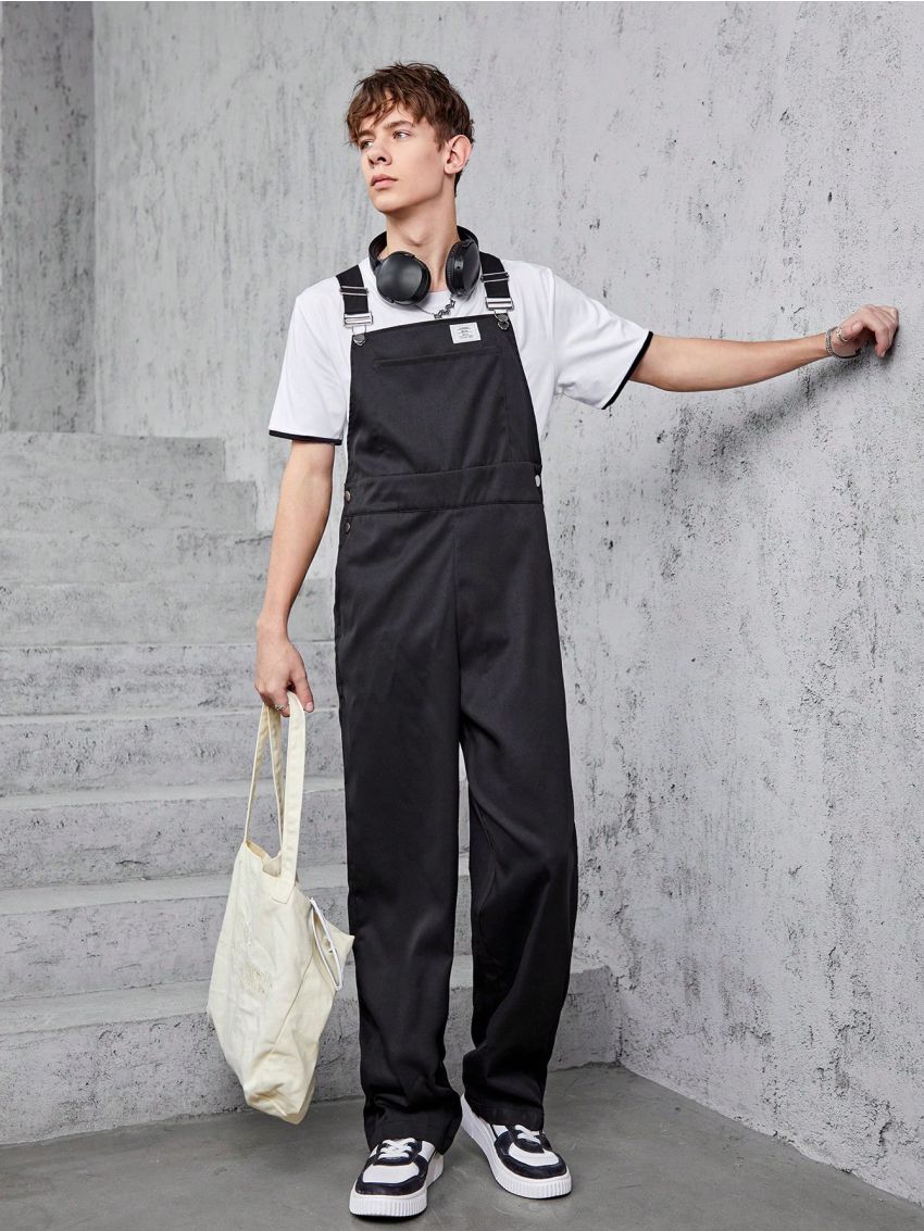 Boys' Bib Overall Jumpsuit In Checked Pattern For Teenagers
