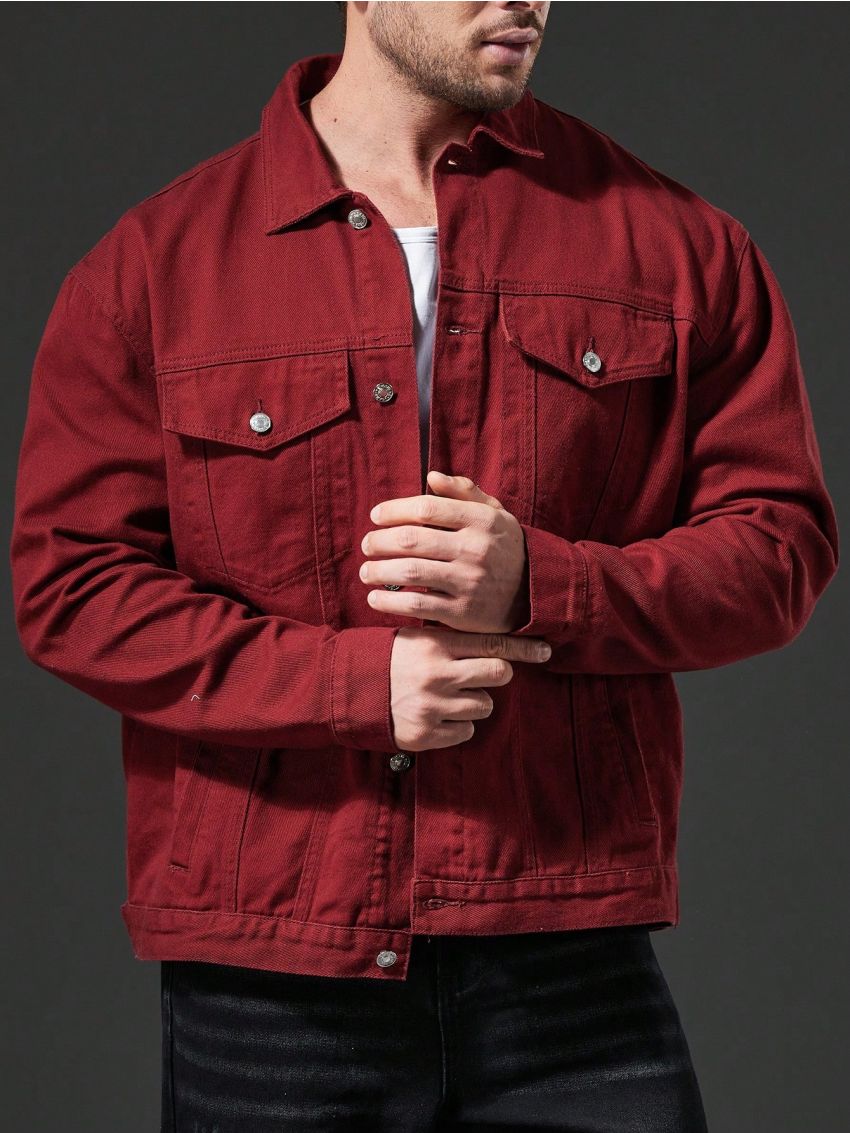 Men Plus Flap Detail Denim Jacket