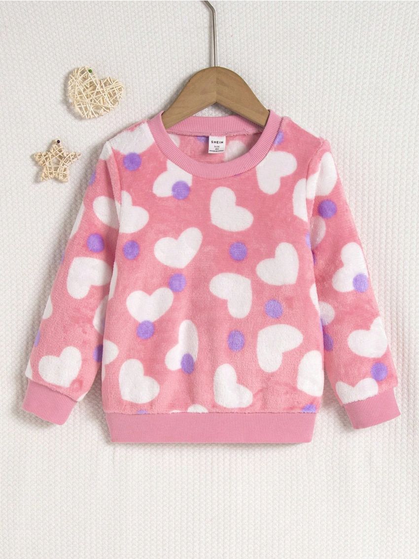SHEIN Kids EVRYDAY Young Girl Heart & Polka Dot Printed Sweatshirt