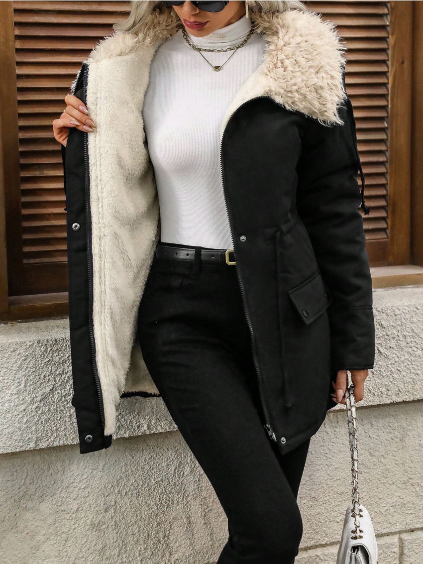 SHEIN Frenchy Women'S Drawstring Hooded Collar Padded Jacket