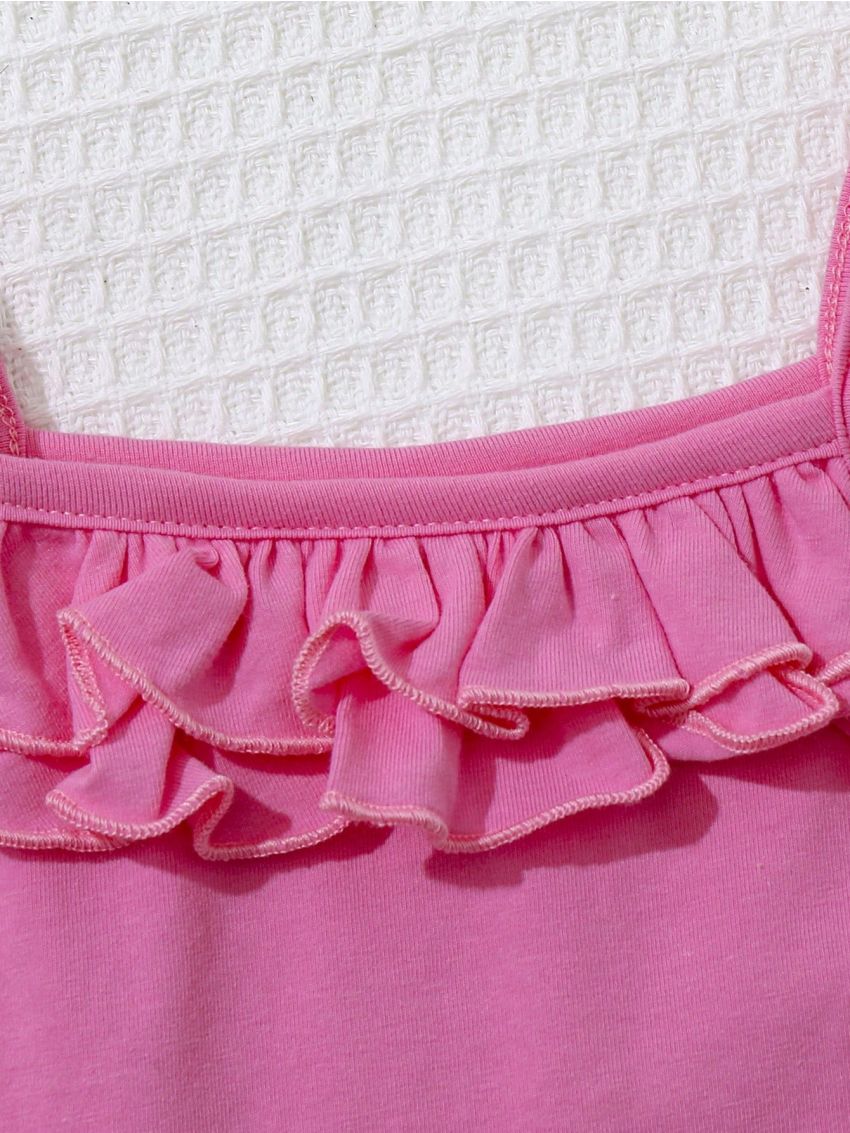 SHEIN Baby Girls' Casual Solid Color Ruffled Crop Top With Straps, 4pcs/Set