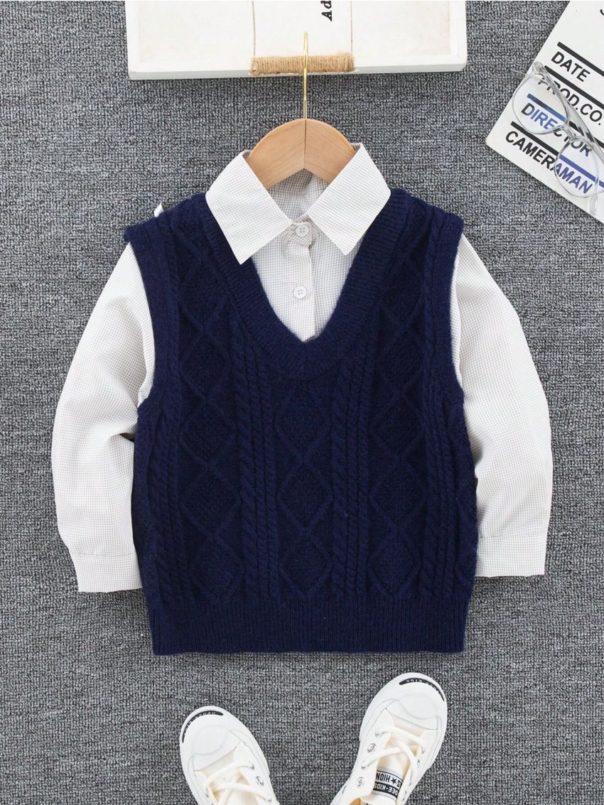 SHEIN Boys' (Little) Cable Knit Sweater