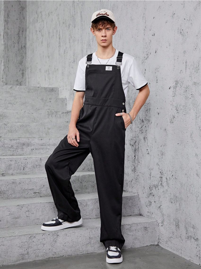 Boys' Bib Overall Jumpsuit In Checked Pattern For Teenagers