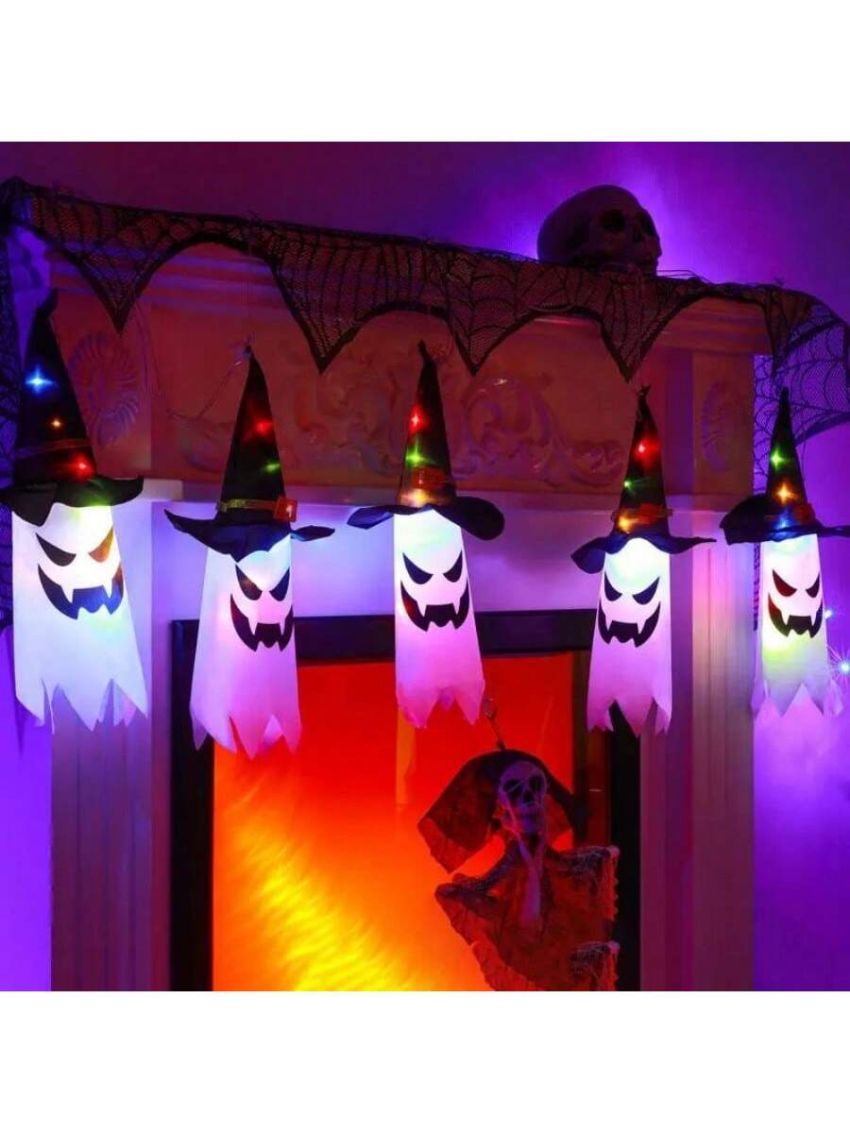 1pc Standard Witch Ghost String Lights, Halloween Decoration Led Colored Lights, Halloween Ghost Festival Dress Up, Halloween Decorations Colored Flashing Lights With Stars, Witch And Ghost Light String For Halloween Decoration