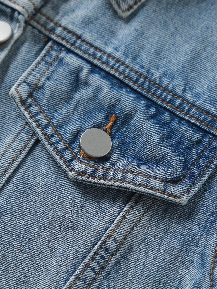 Teen Girls' Casual Basic Short Denim Biker Jacket For Daily Wear