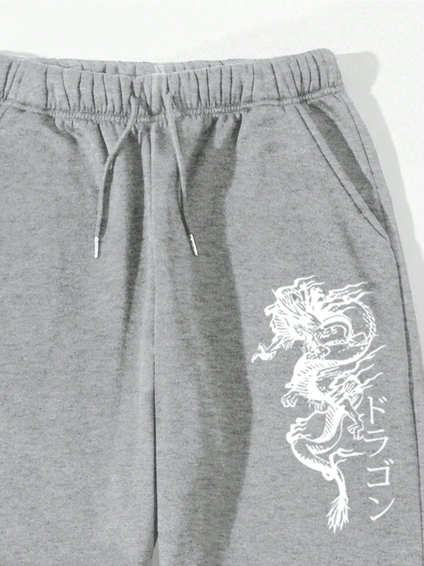 Men'S Plus Size Dragon Pattern Drawstring Jogger Pants