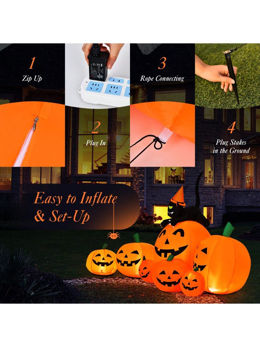 Costway Halloween 7.5 FT Inflatable Pumpkin Combo Decoration w/ Witch Black Cat