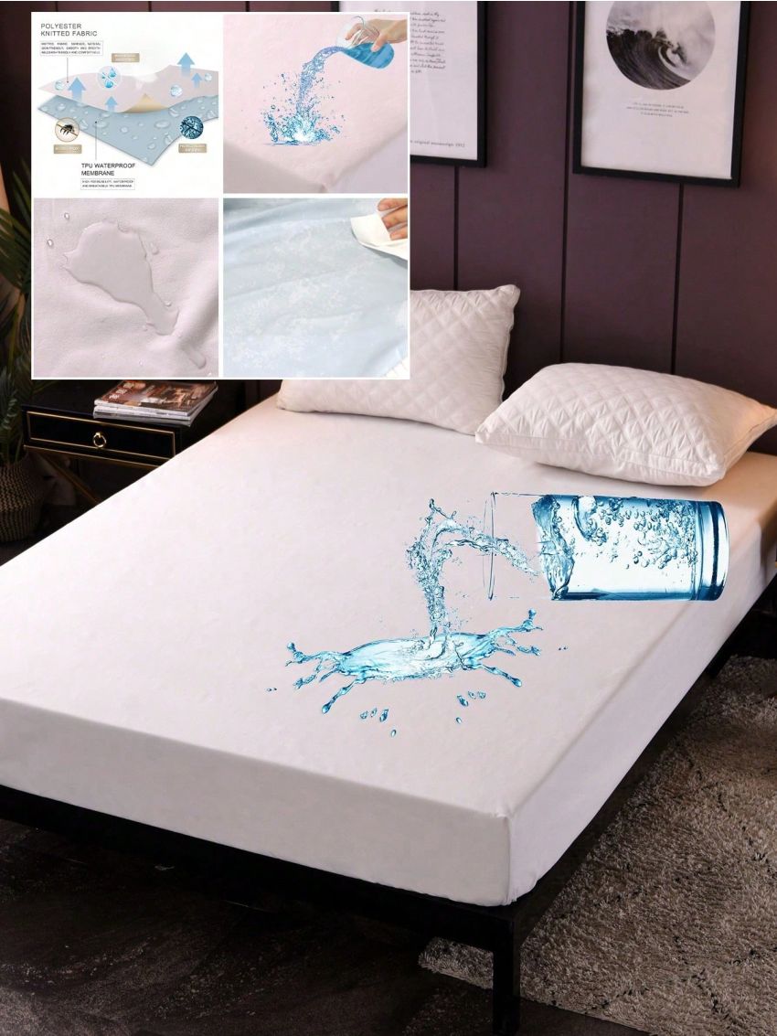 1pc Brushed Composite Waterproof & Pure Color Leakproof Bed Mattress Cover With Water Resistant & Urine Resistant Layers, Suitable For Single Size Bed