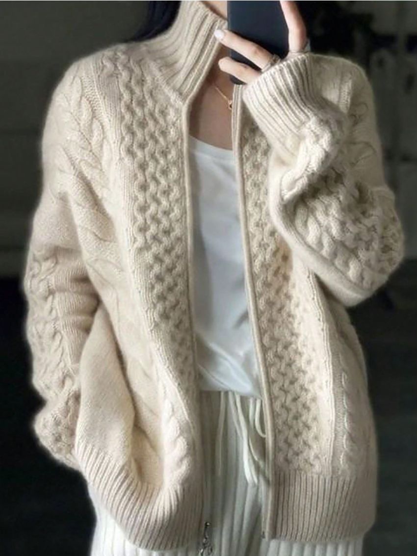Plus Size Women's Twisted Knitted Stand Collar Cardigan