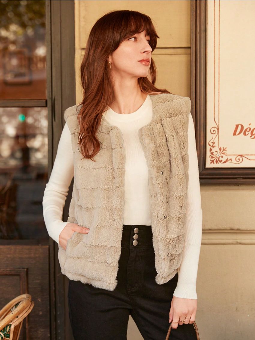 SHEIN Open Front Vest Fuzzy Coat