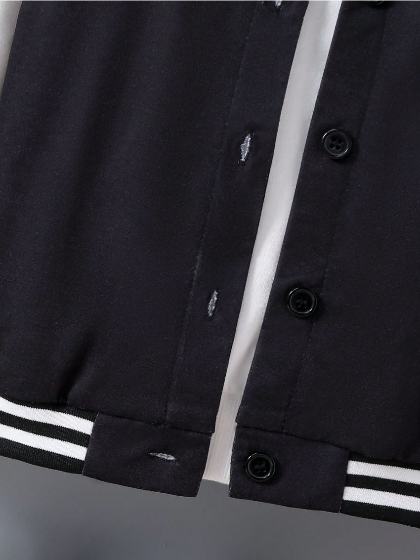 SHEIN Young Boys Contrasting Color E-Cartoon Print Baseball Uniform Jacket Without Sweatshirt