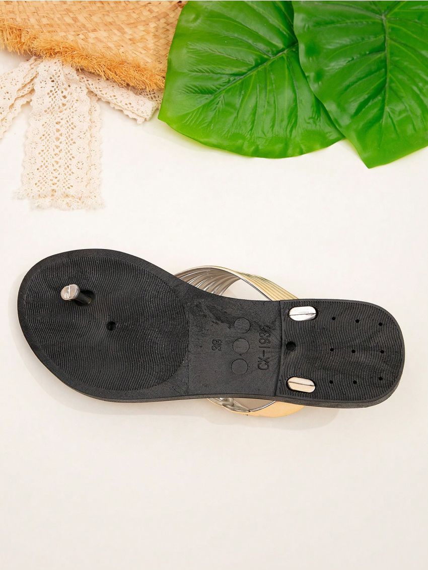 Metallic Flower Decor Flip Flops