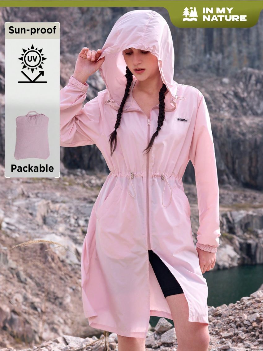 In My Nature Women's Letter Print Drawstring Waist Hooded Sun Protection Jacket