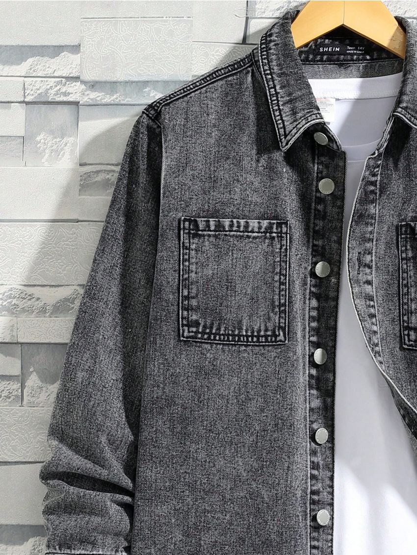 SHEIN Teenage Boys' Casual Denim Jacket