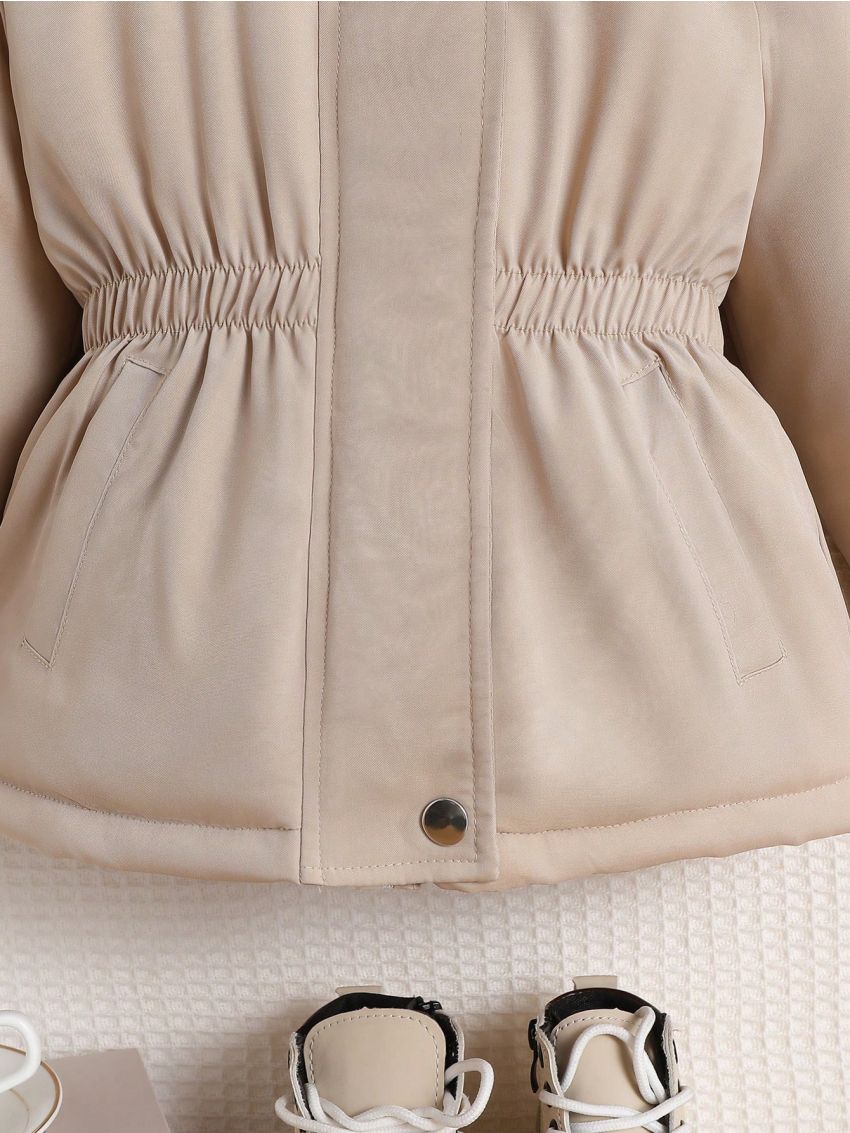 SHEIN Kids KDOMO Toddler Girls' New -padded Jacket With Thickened Collar, Winter