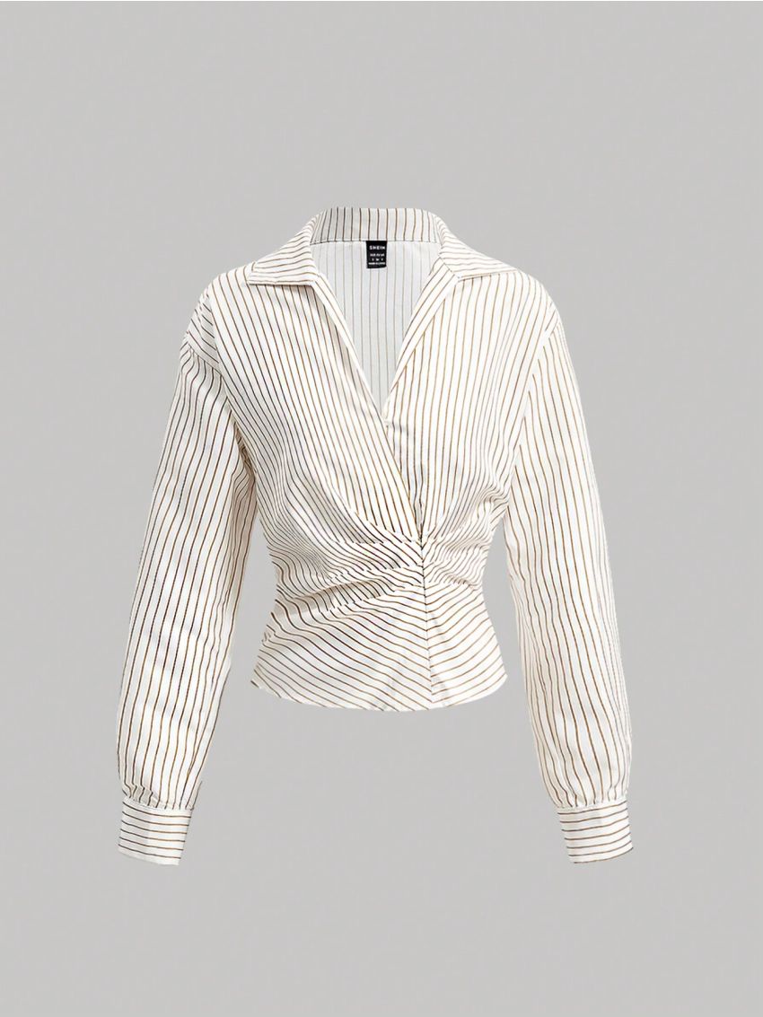SHEIN MOD Striped Pleated Waist Long Sleeve Shirt