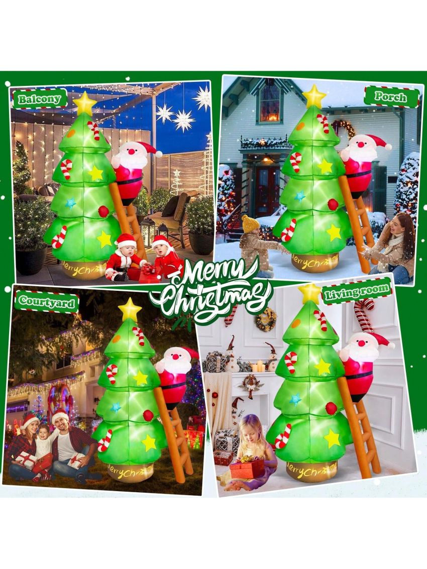 7 FT Inflatable Christmas Tree with Santa Claus Outdoor Decorations, Christmas Inflatables Tree Blow Up Yard Decoration Build-in LEDs Lighted Décor for Xmas Holiday Outside Garden Lawn Patio