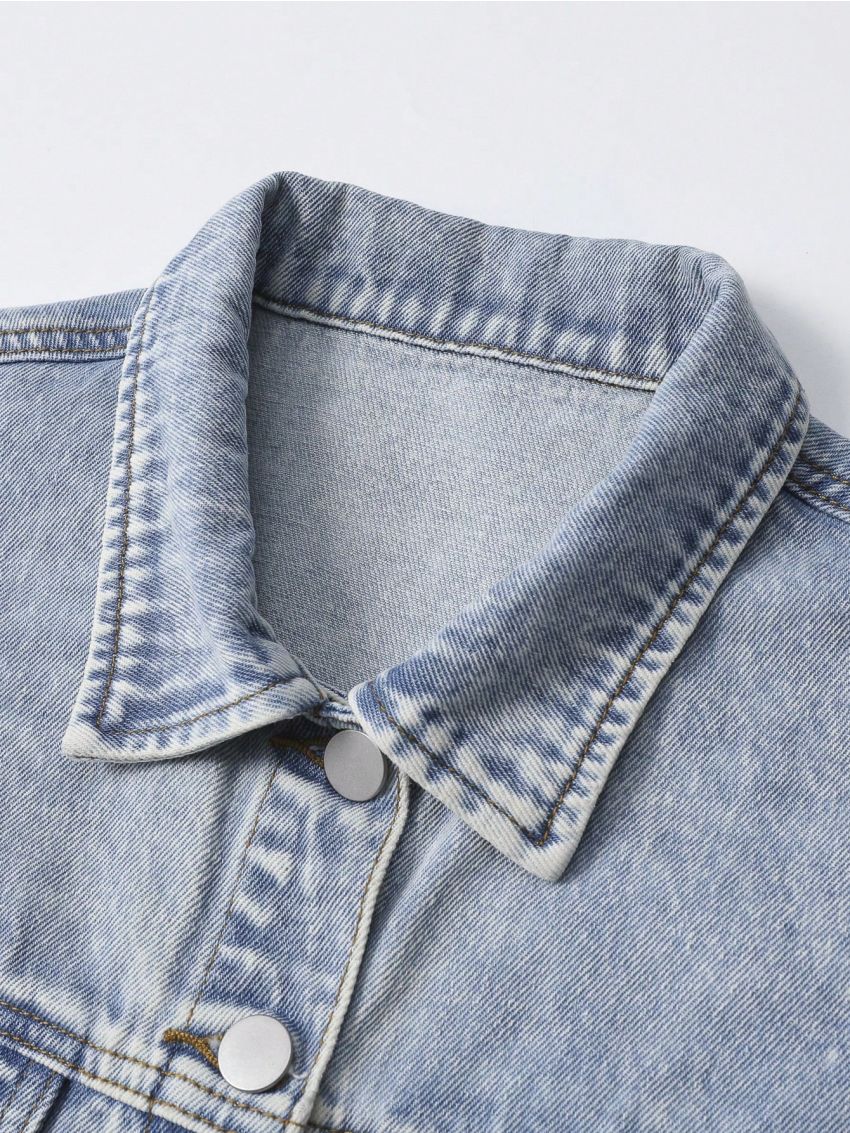 Teen Girl'S Street Cool Body Fit, No Stretch, Ripped, Washed Denim Jacket