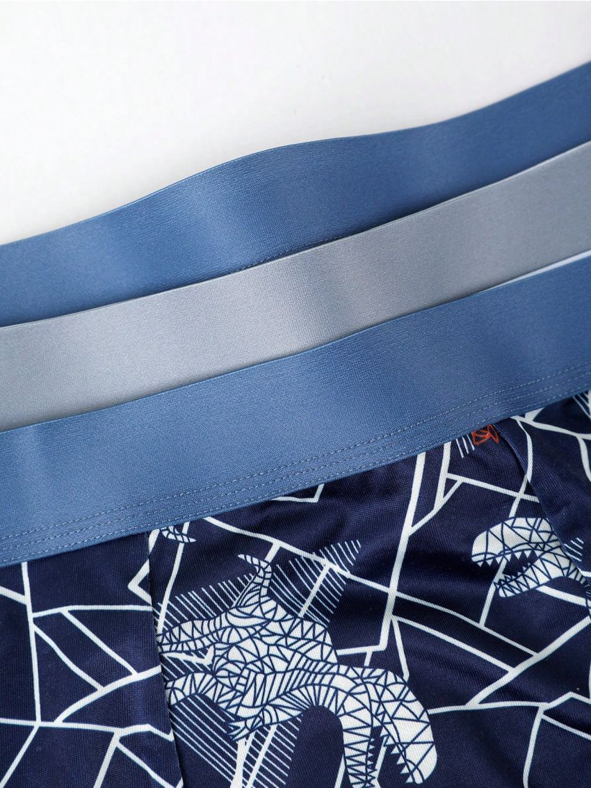 Men's Geometric And Dinosaur Printed Boxer Briefs 3-Pack