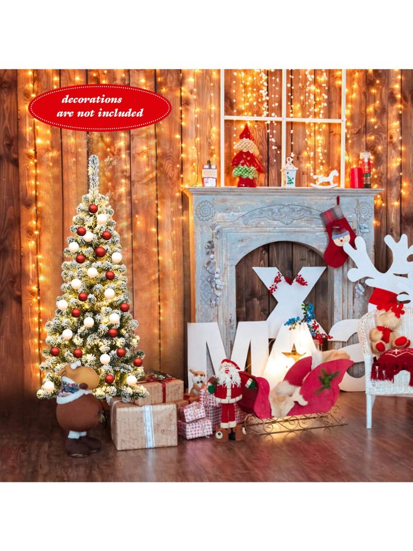 Gymax 4.5ft Pre-lit Pencil Snow Flocked Pencil Christmas Tree Holiday Decoration