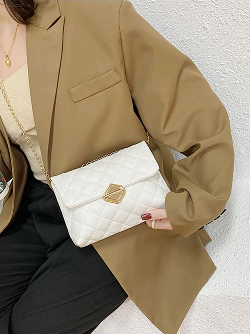 Quilted Push Lock Chain Bag