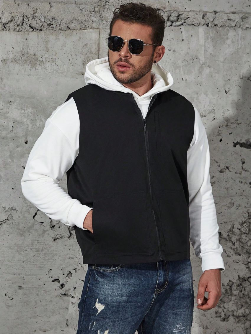 Men Plus Colorblock Zip Up Vest Coat