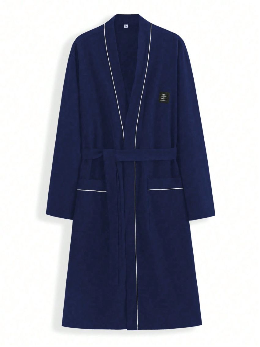 Men Contrast Binding Belted Lounge Robe