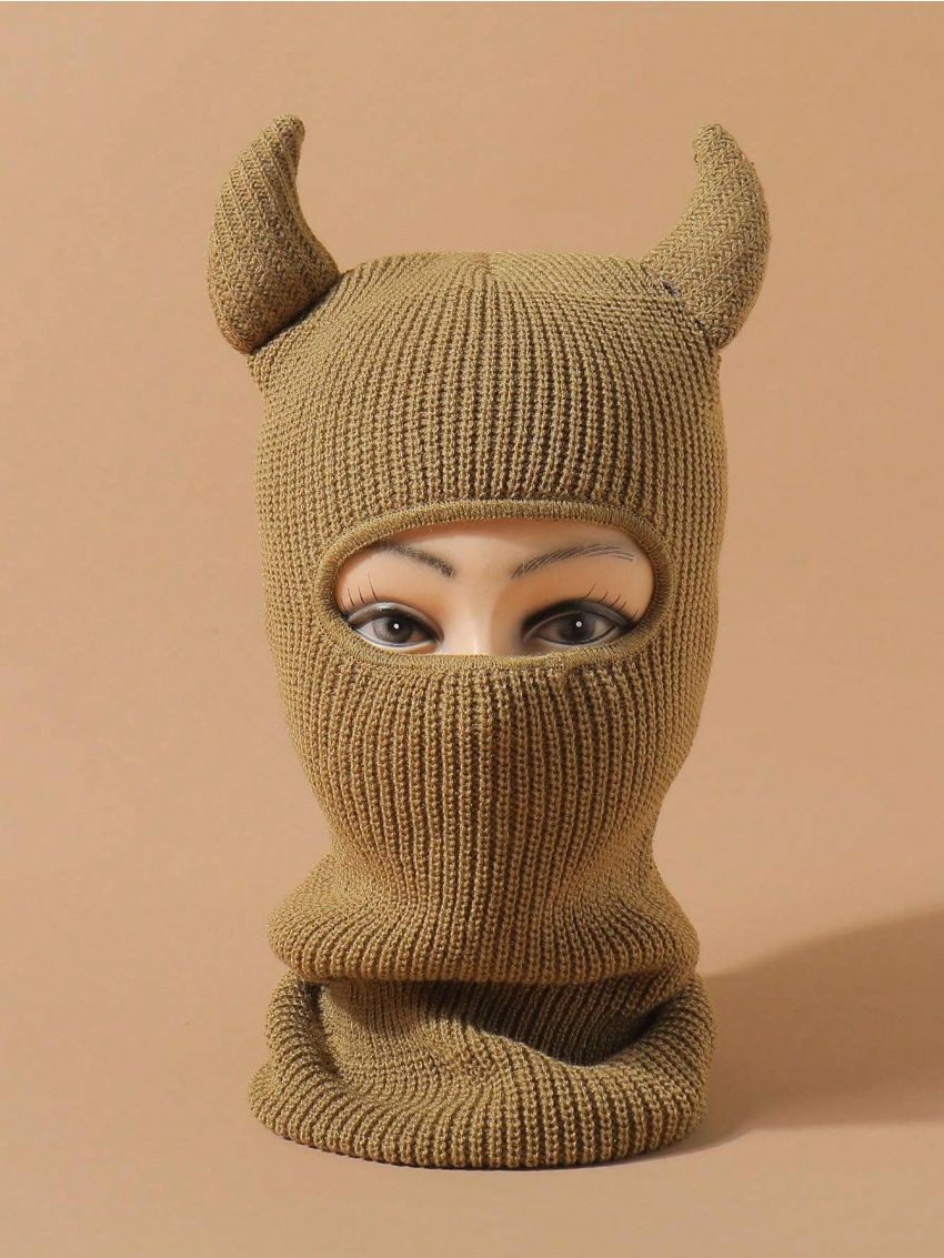 1pc Unisex Funny Rabbit Ears Knitted Hat With Scarf Neck Warmer For Autumn & Winter Outdoor Riding