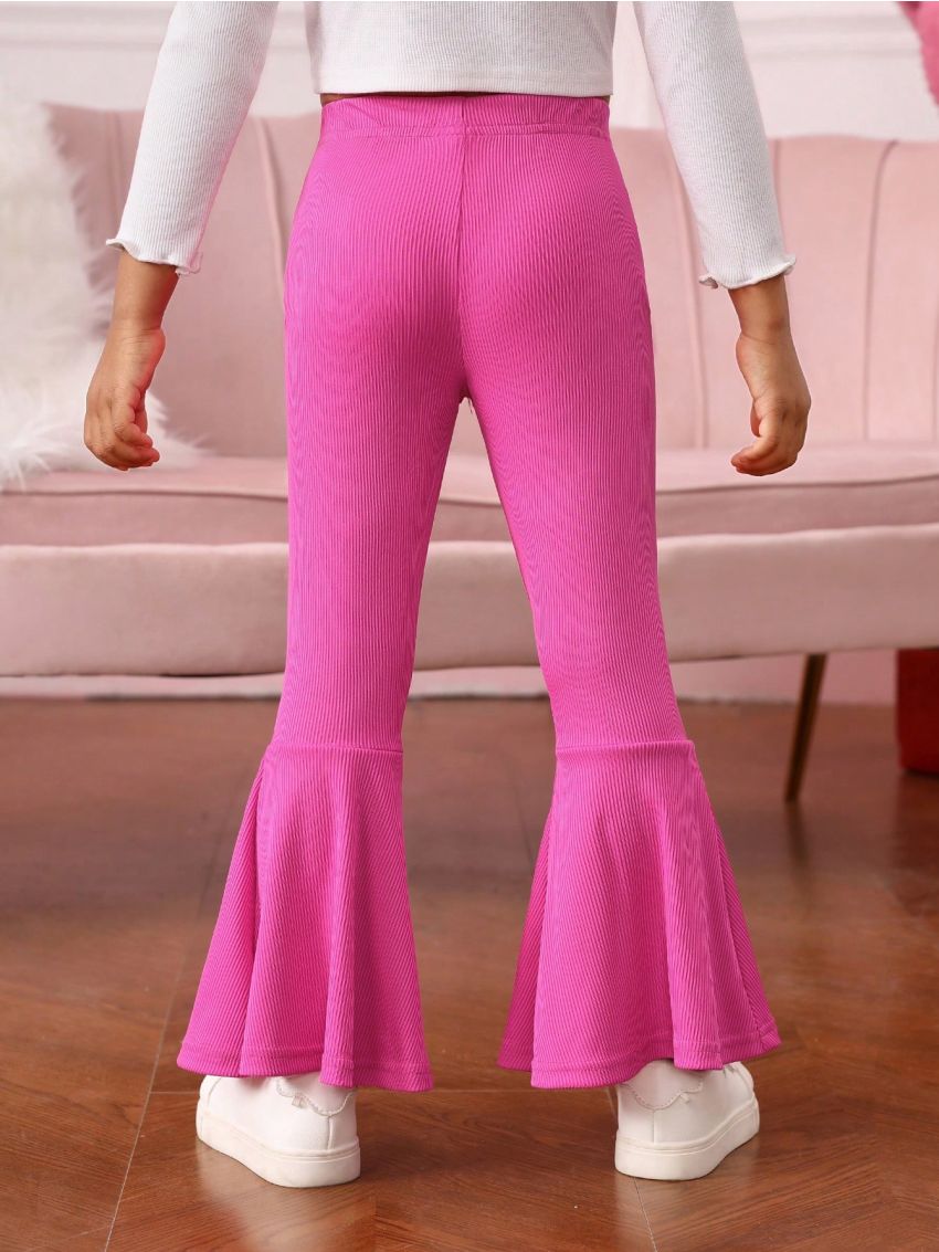 SHEIN Girls' Casual Knit Solid Color Bell Bottom Pants For Street Style