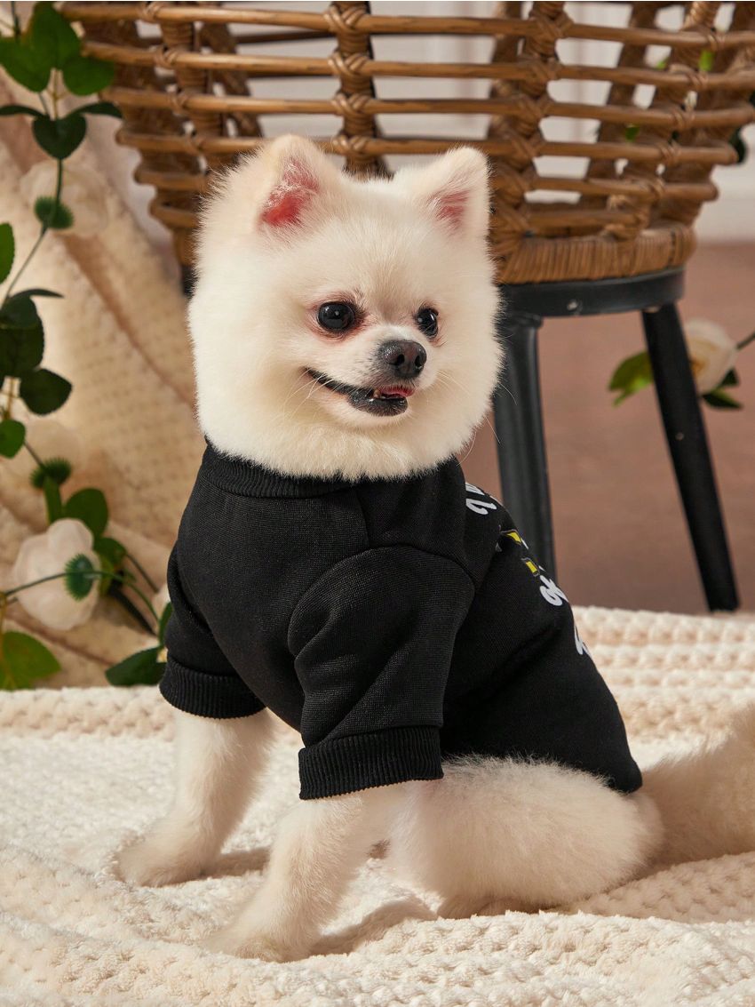 Reh Arte 1pc Cute Black Pet Printed Warm Pet Sweatshirt Without Hood