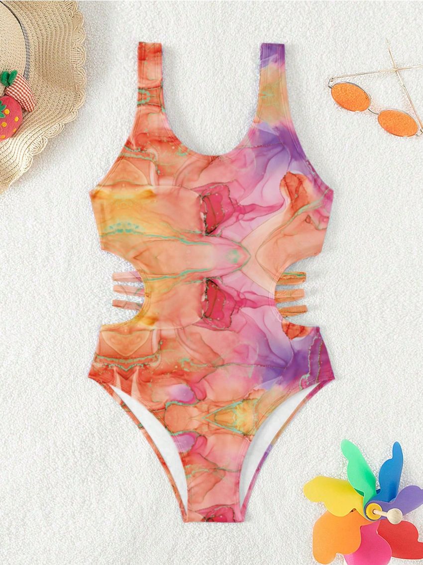 One-Piece Teen Girl Swimsuit, Casual Party 3d Artistic Effect Printed, Ideal For Beach Vacation In Spring/Summer