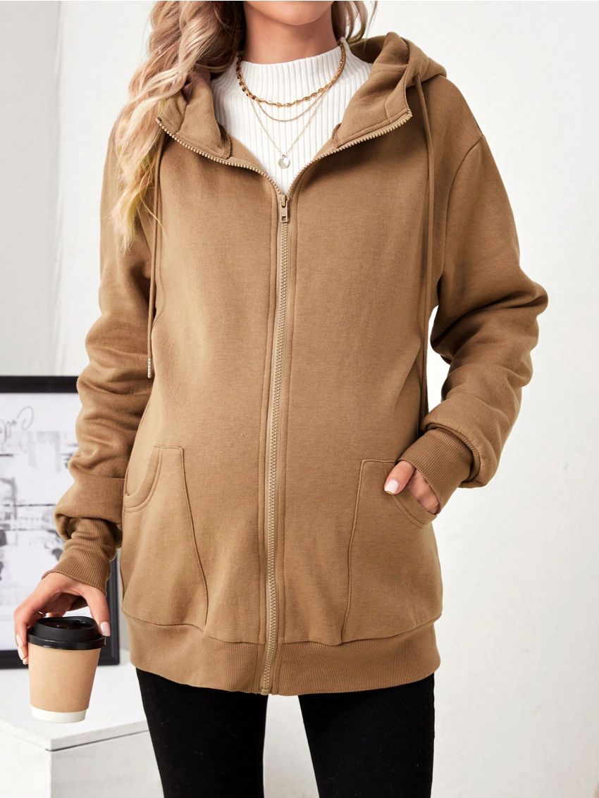 SHEIN Maternity Zipper Drawstring Hooded Sweatshirt