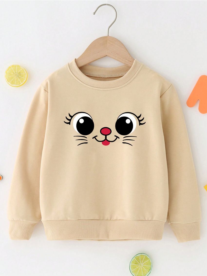Girls' Cartoon Printed Round Neck Sweatshirt
