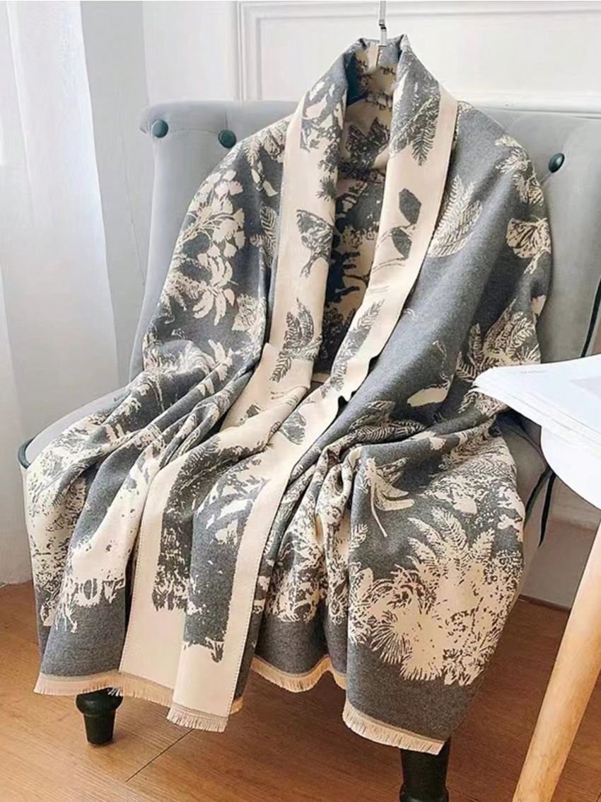 1pc Light grey Camel Women Cashmere Feeling Color Long Shawl Scarf, Printed Pattern Keep Warm Wool Fashion Scarf, For Autumn Winter Daily Life Evening Dresses Wedding and gift
