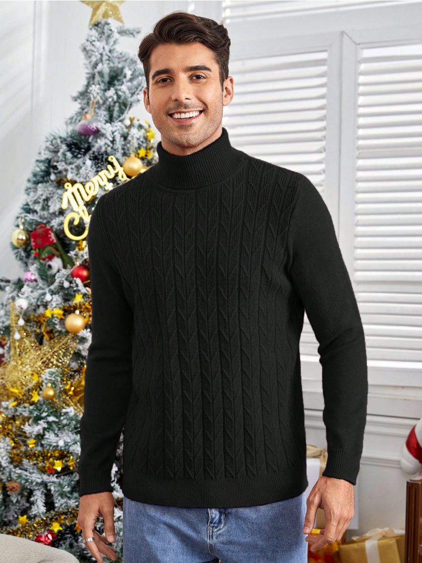 SHEIN Men's Solid Color Long Sleeve Turtleneck Sweater