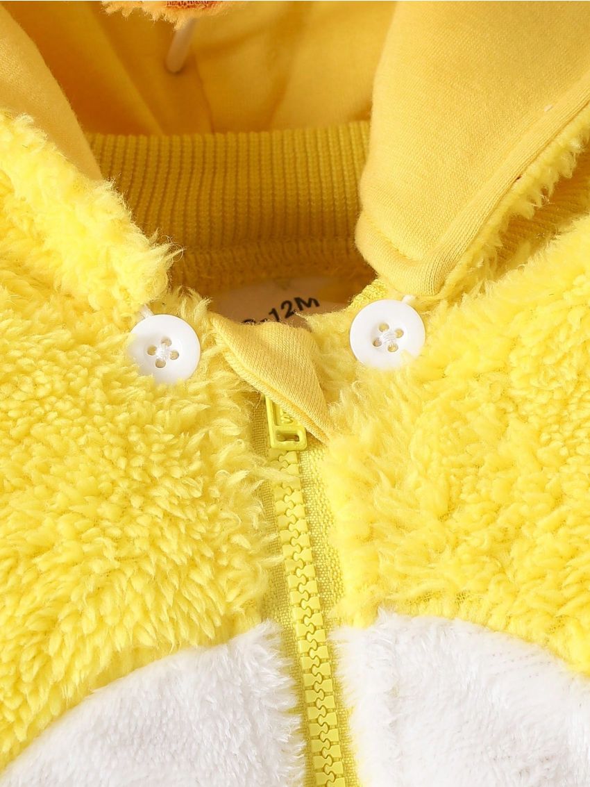 SHEIN Infant Boys' Cute Embroidered Duck Long Sleeve Plush Costume Winter Outfit